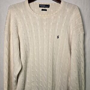 Polo Ralph Lauren Women's Large Cotton Cable Knit Crew Neck Sweater Off White